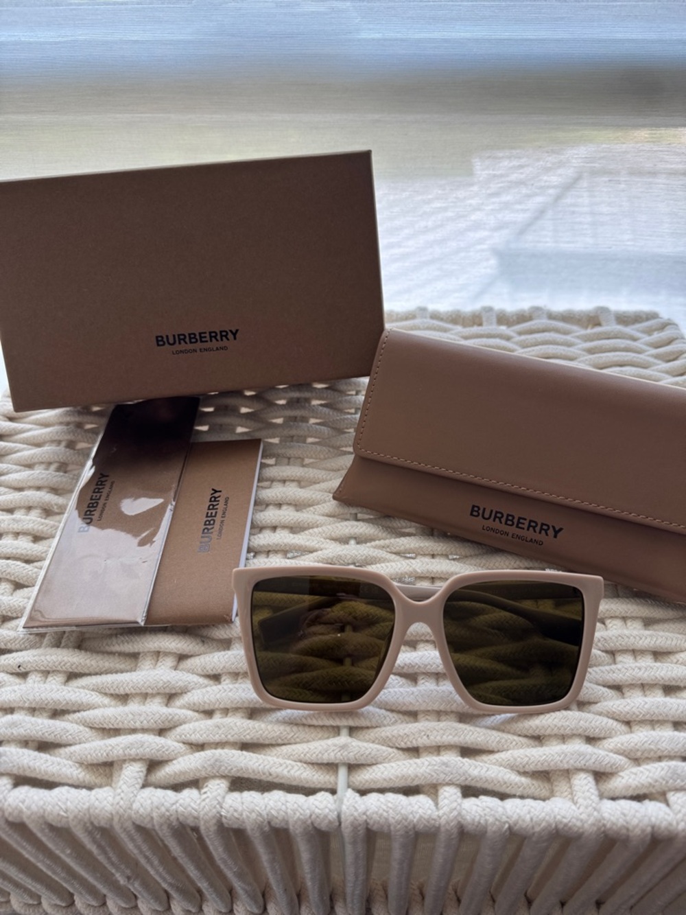 Burberry Beige Square Frame Sunglasses with Brown Lenses